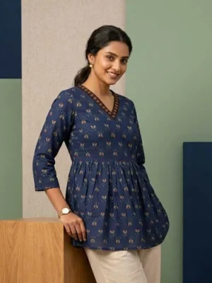 Floral Printed Cotton Short Kurti