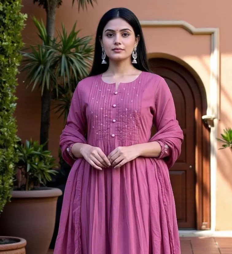 Embroidered Cotton Kurta and Pant Set