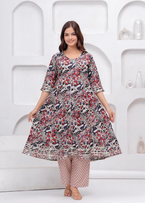 Hand block Cotton Suit Set with Dupatta - Image 4