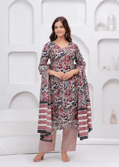 Hand block Cotton Suit Set with Dupatta - Image 6