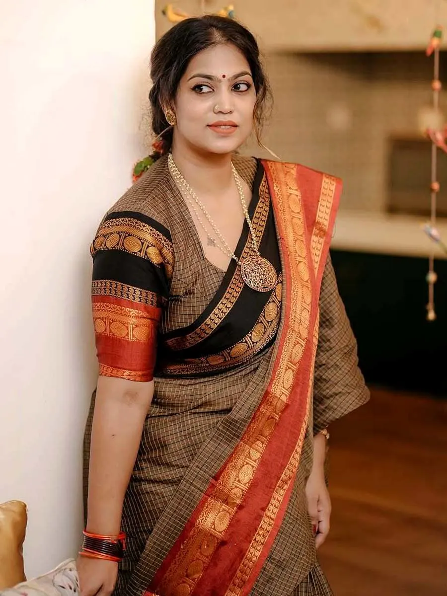 Ganga Jamuna Checks Chettinad cotton Saree - Image 4