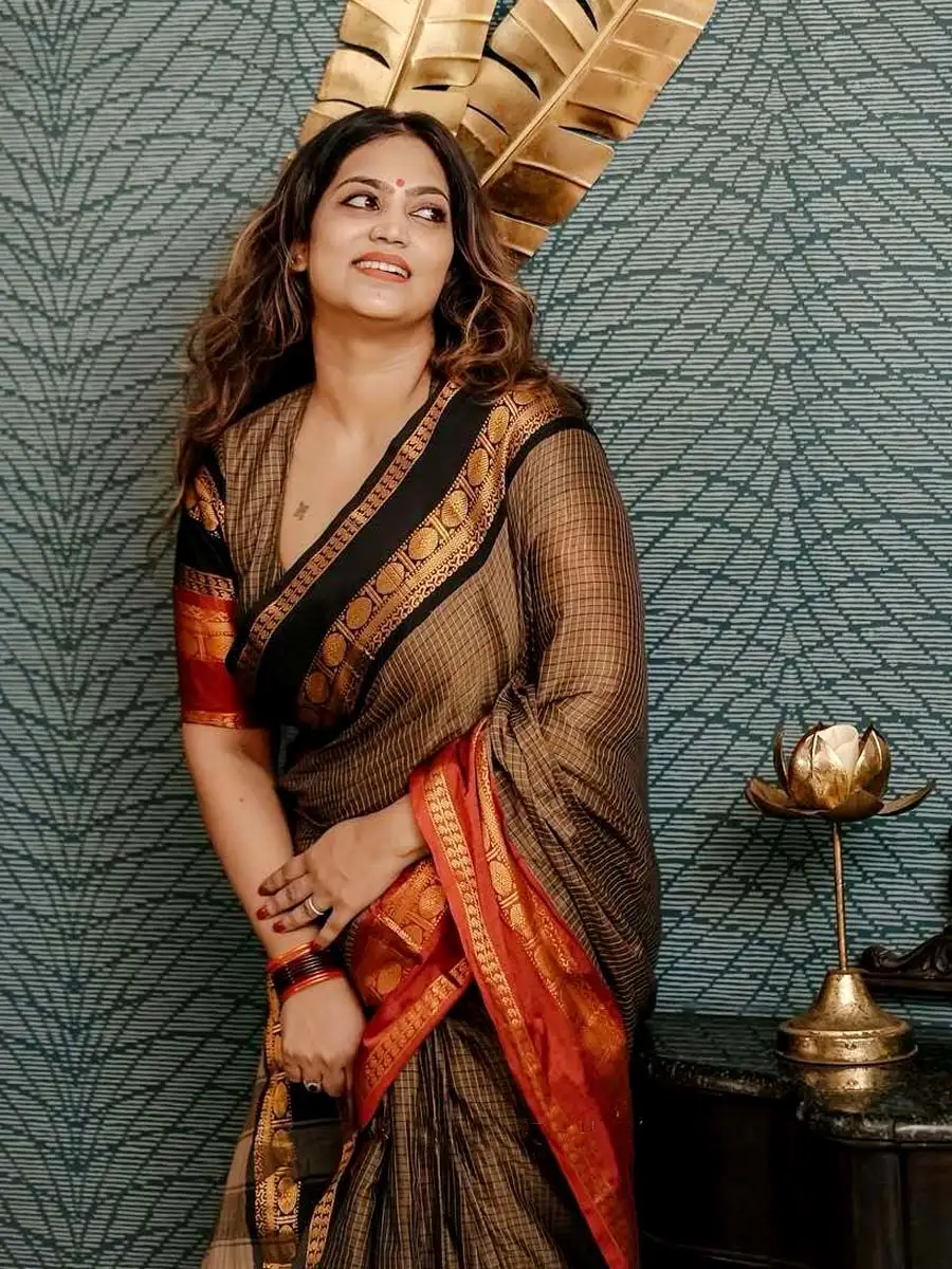 Ganga Jamuna Checks Chettinad cotton Saree - Image 3