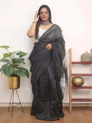 Cotton Silk silver lines saree