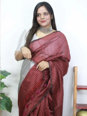 Cotton Silk silver lines saree