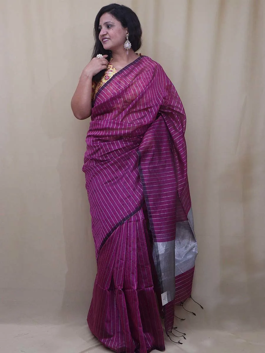 Cotton Silk silver lines saree