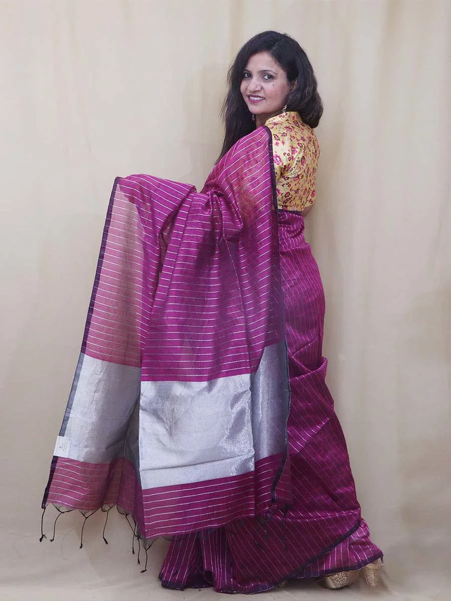 Cotton Silk silver lines saree