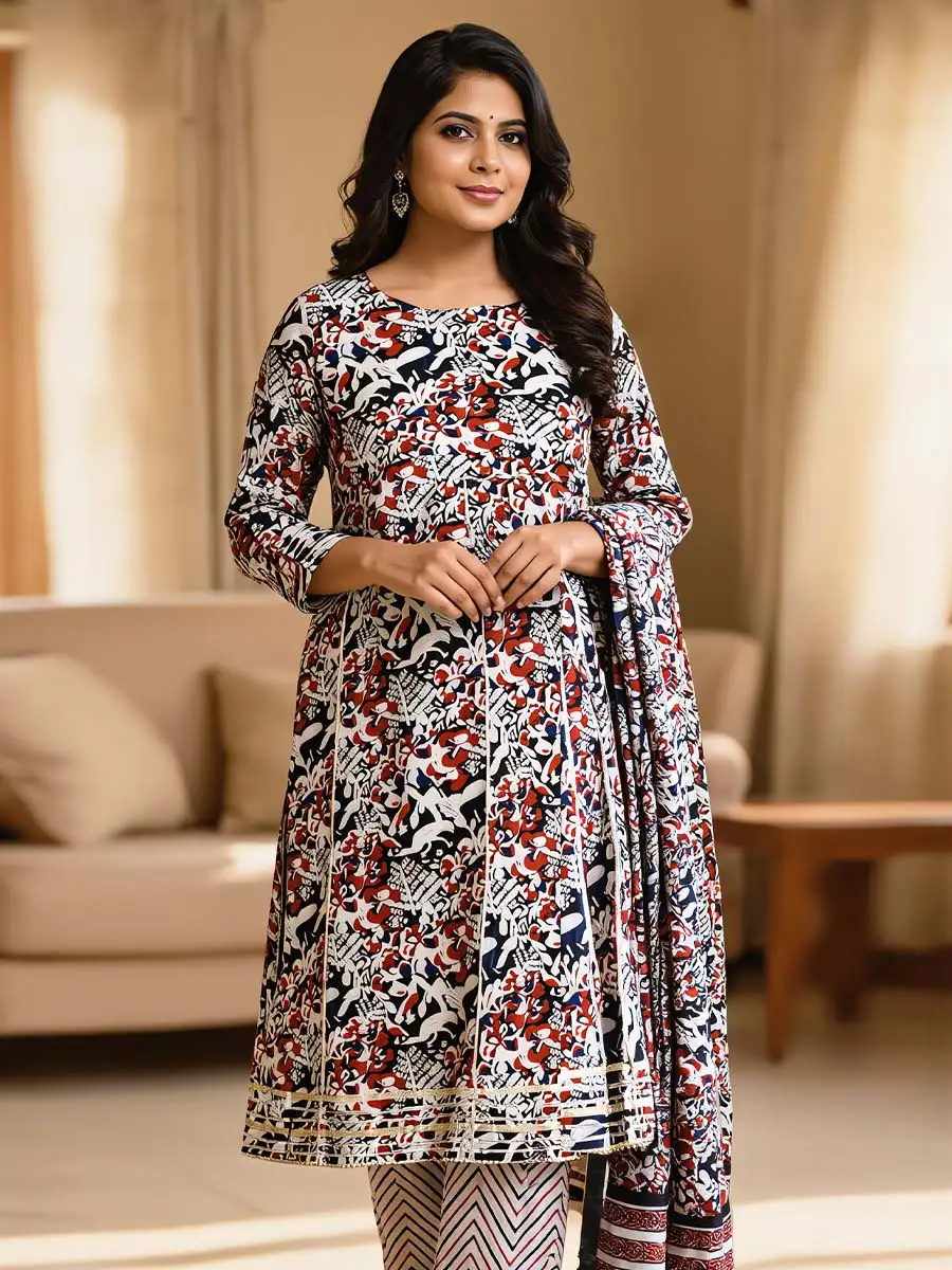 Hand block Cotton Suit Set with Dupatta