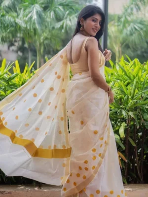 Golden Polka Cotton Saree