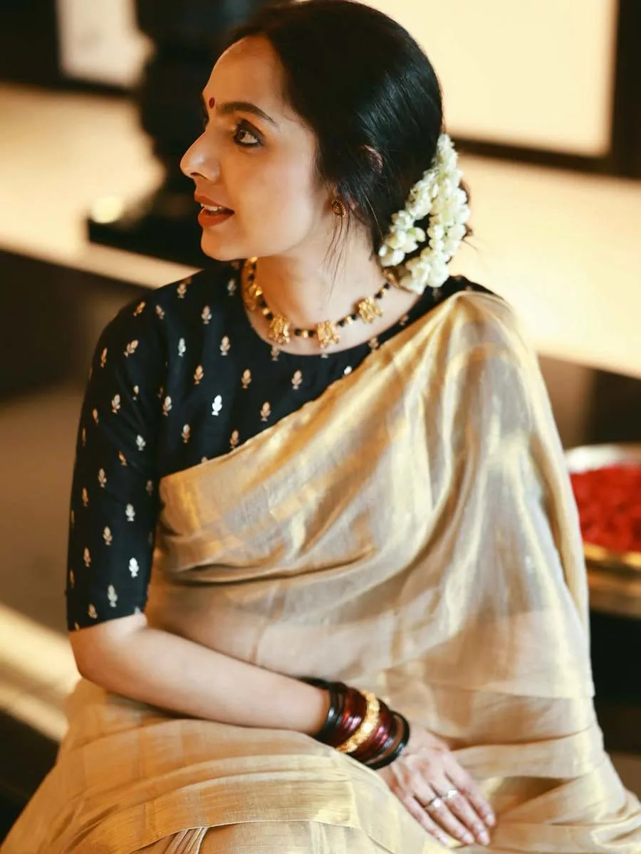 Linen Tissue Gold Saree