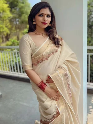 flower shed golden tissue embroidered saree