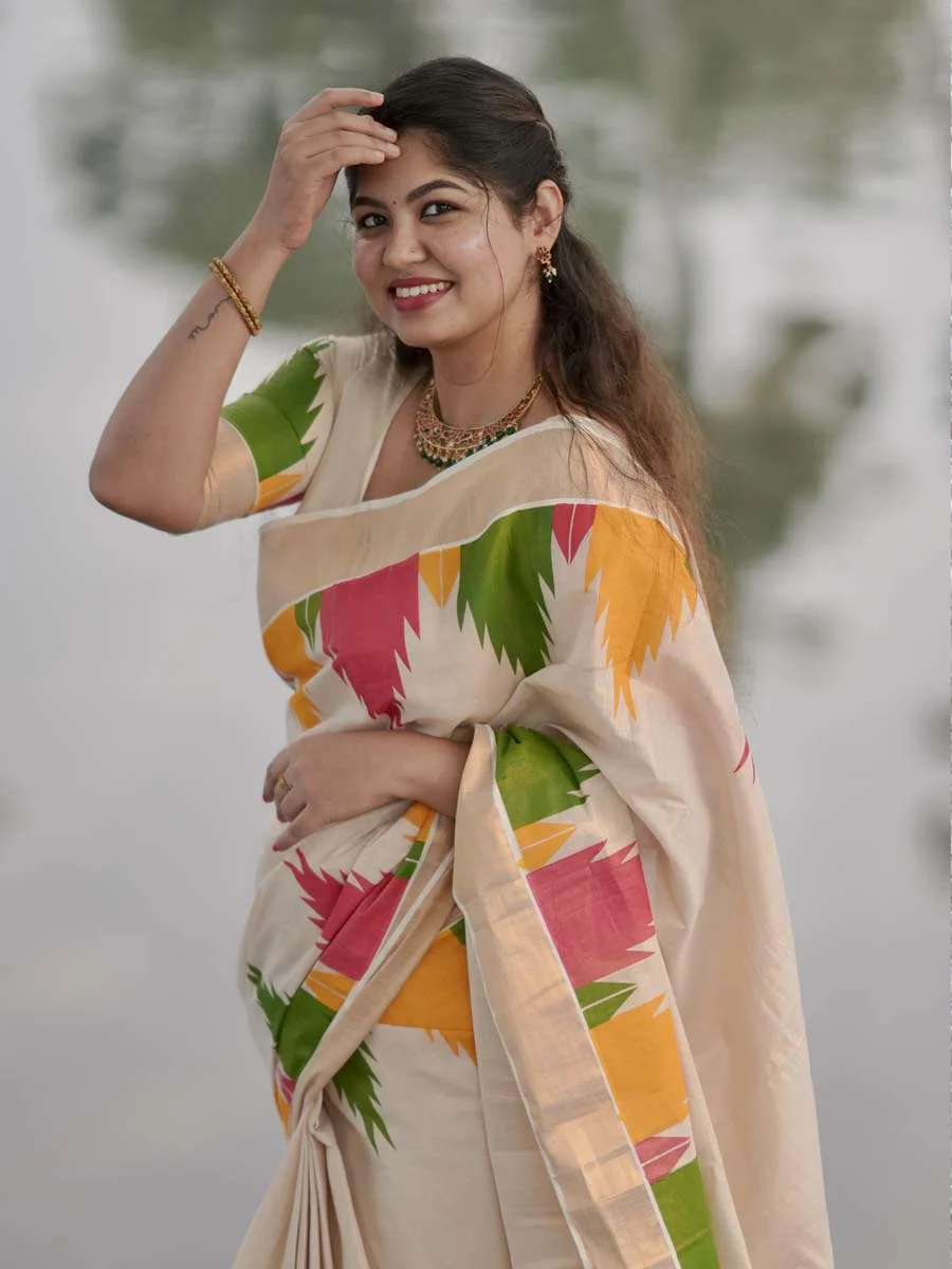 Multi colour Temple Golden Tissue Saree