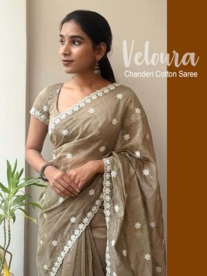Antique Mouse Color Chanderi Cotton Saree