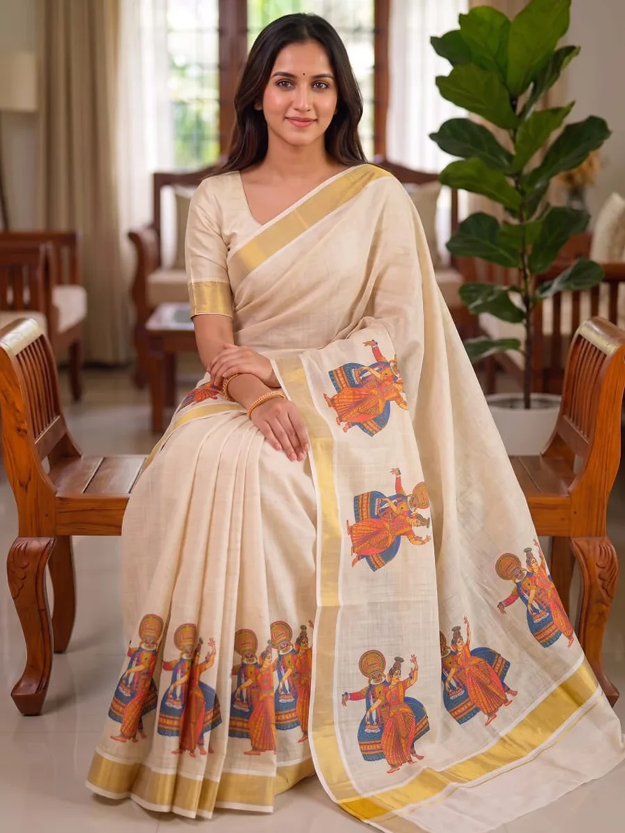 Guaranteed Safe Checkout Onam festival special Cotton Saree
