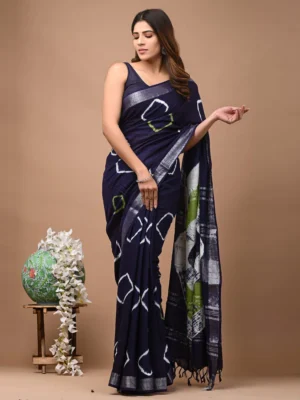 Hand Block Printed Linen Saree