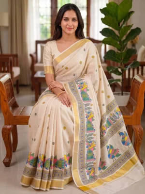 Onam festival special Cotton Saree