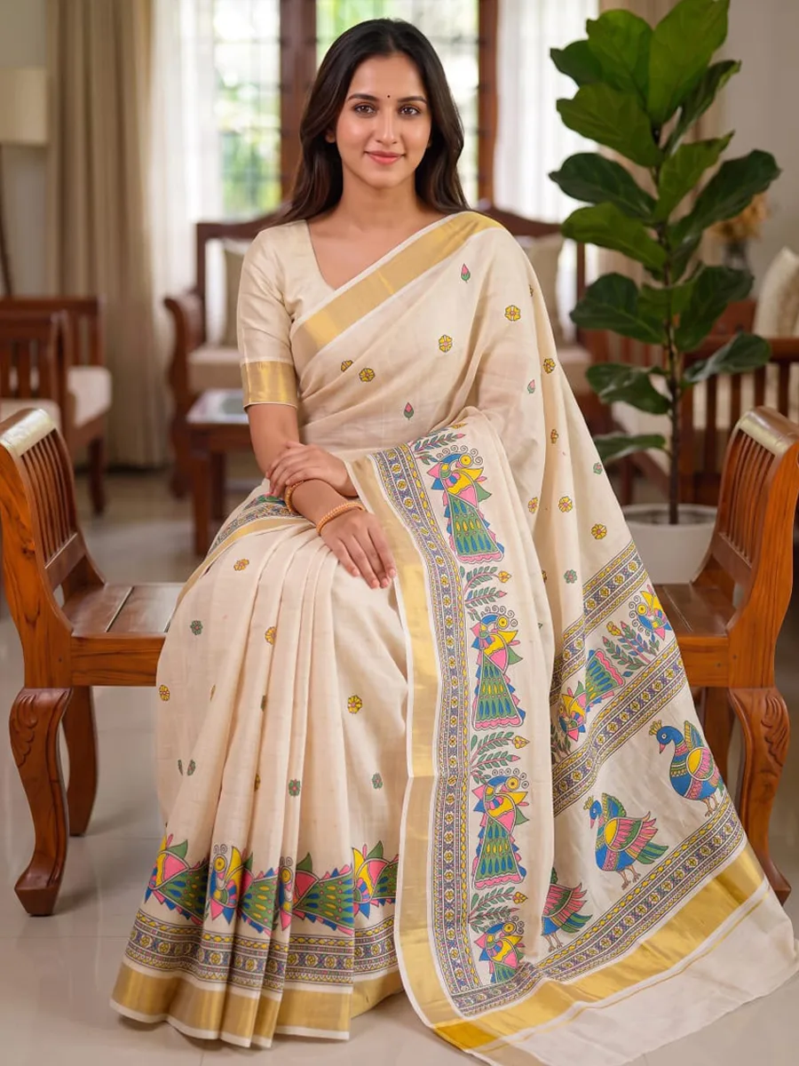 Onam festival special Cotton Saree
