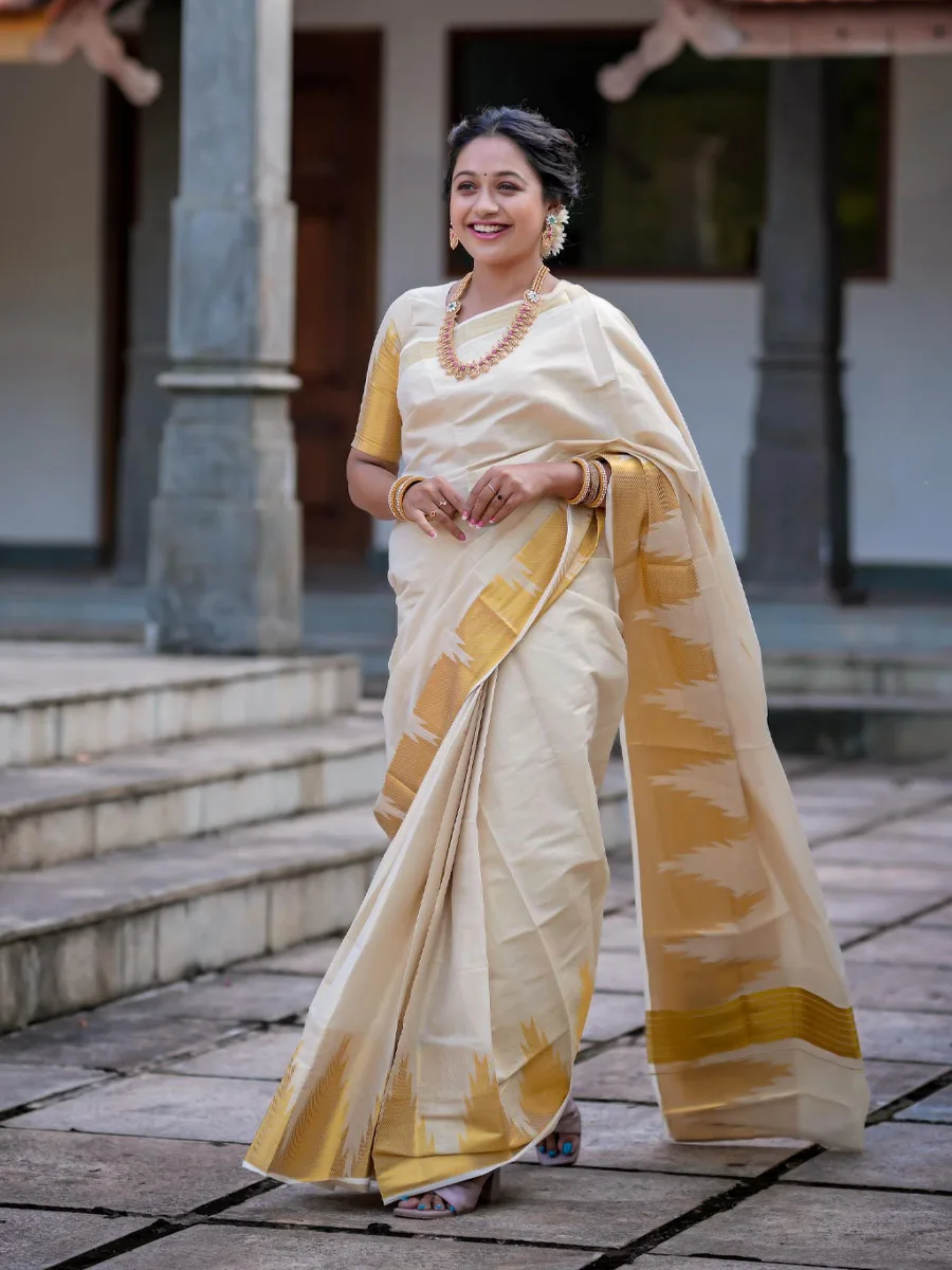 Temple Weave Golden Tissue Saree - Image 3