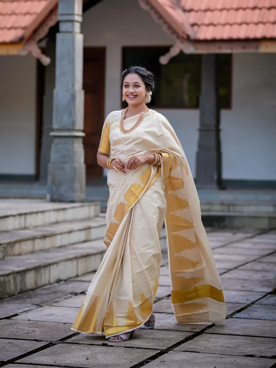 Temple Weave Golden Tissue Saree - Image 5