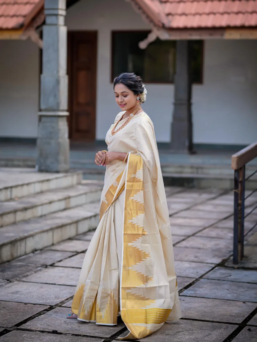 Temple Weave Golden Tissue Saree - Image 6