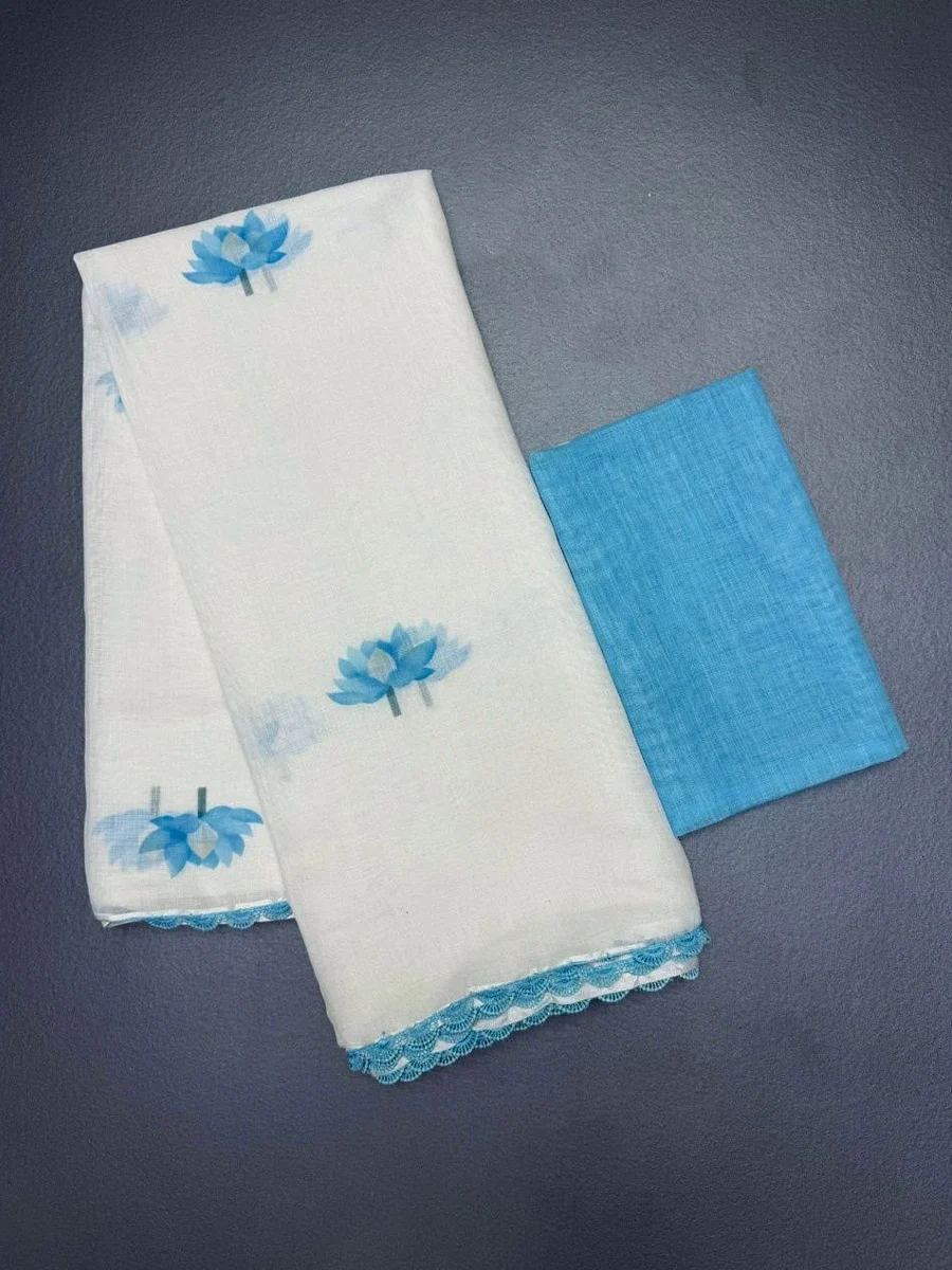Plain Soft Linen Saree (4 Variants) - Image 5