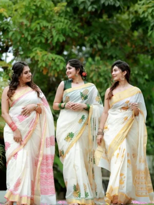 Linen with Gold zari Saree